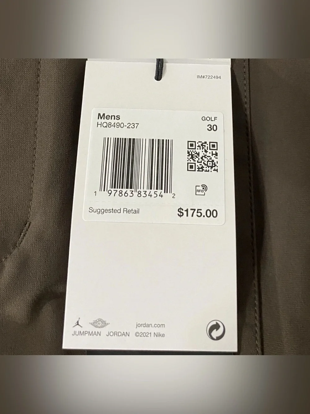 Nike Air Jordan Sport Men’s Cargo Golf Pants HQ8490-237 NEW NWT